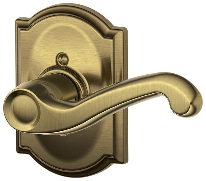 Photos - Door Handle Flair Schlage F170-FLA-CAM-RH  Right Handed Non-Turning One-Sided Dummy Door Lever Set with Decorative Camelot Trim Antique B 
