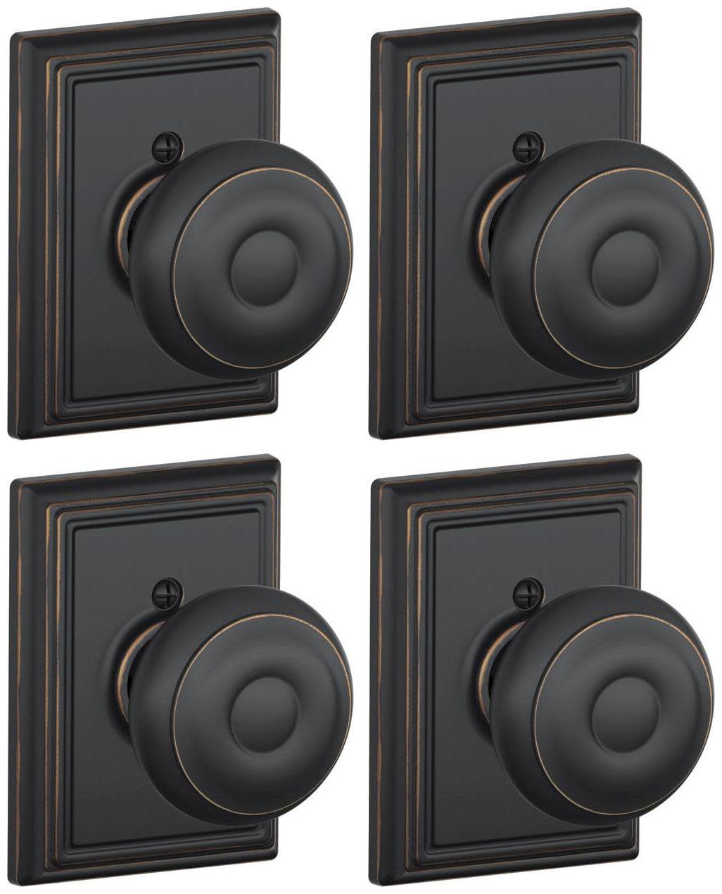 Schlage F170-GEO-ADD-4PACK Georgian Non-Turning One-Sided Dummy Door Knob with the Decorative Addison Rose - Pack of 4 Aged Bronze Door Hardware Door