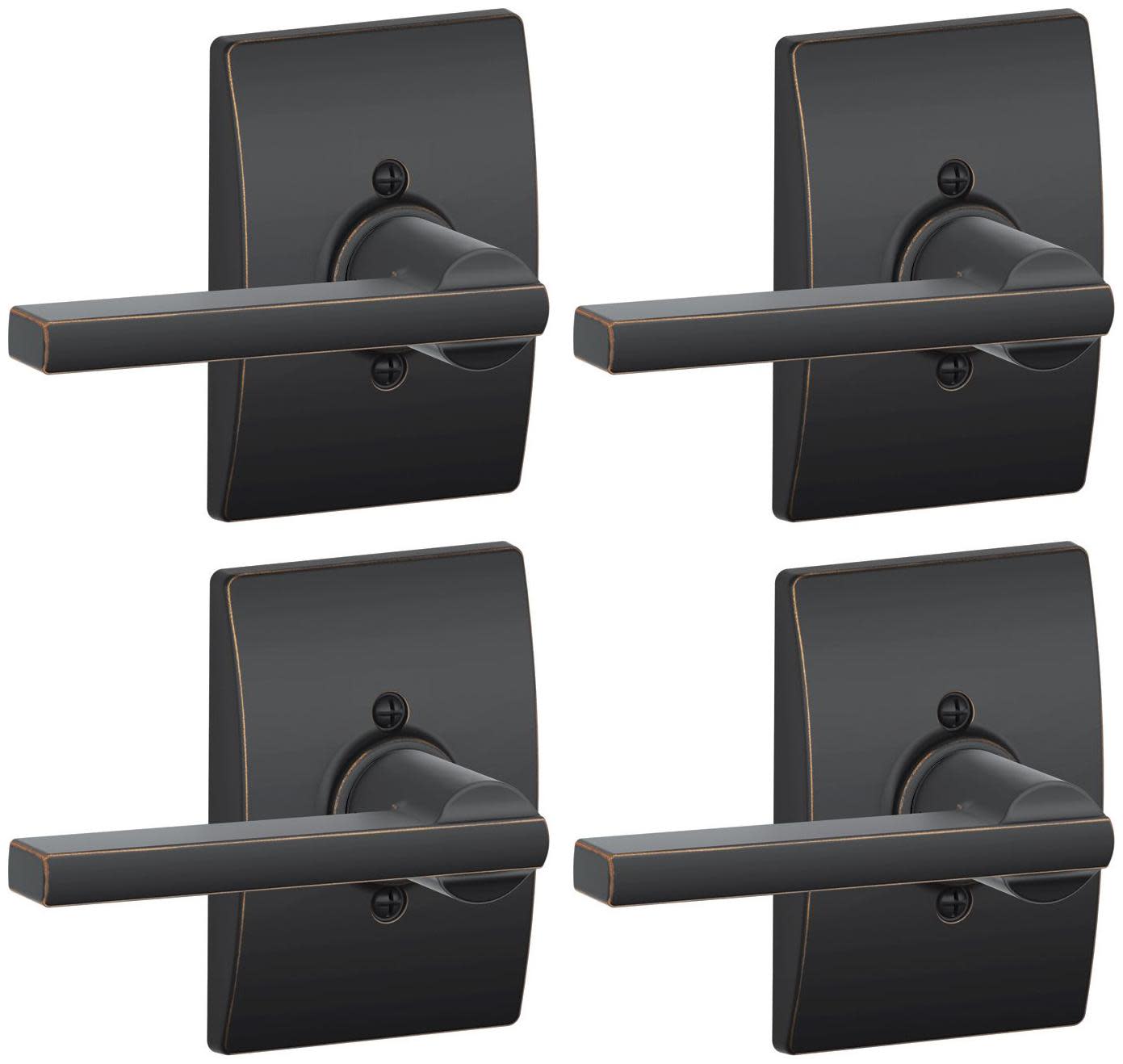 Schlage F170-LAT-CEN-4PACK Latitude Non-Turning One-Sided Dummy Door Lever with Century Rose - Pack of 4 Aged Bronze Door Hardware Door Levers Dummy