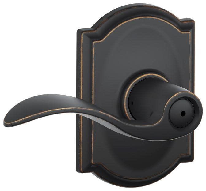 Photos - Door Handle Accent Schlage F40-ACC-CAM  Privacy Door Lever Set with Decorative Camelot Trim Aged Bronze Door Hardware Door Levers Privacy 
