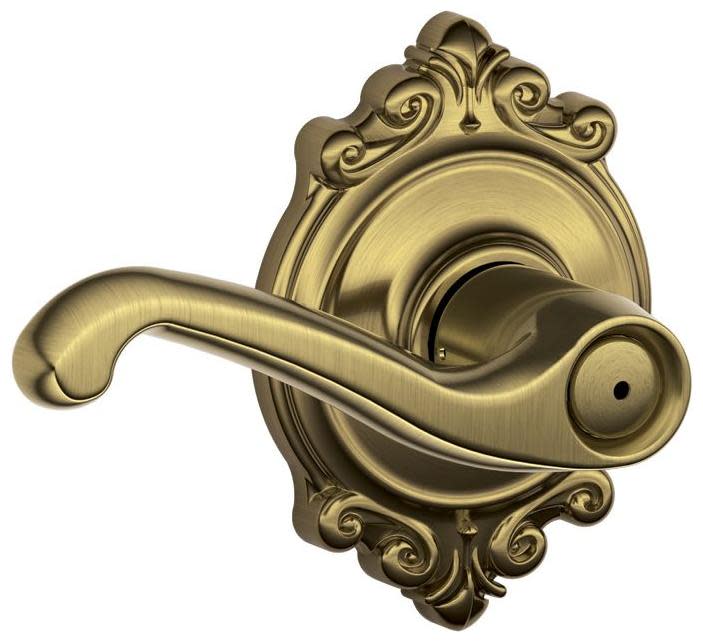 Photos - Door Handle Flair Schlage F40-FLA-BRK  Privacy Door Lever Set with Decorative Brookshire Trim Antique Brass Door Hardware Door Levers Pri 