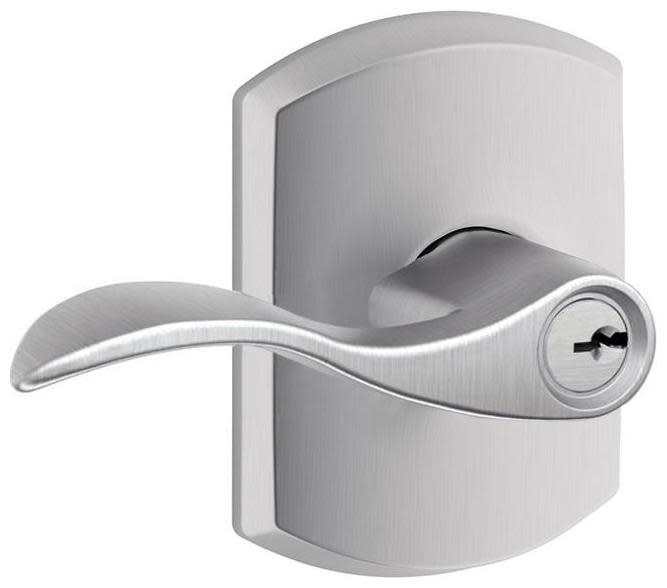 Schlage F51-ACC-GRW Accent Single Cylinder Keyed Entry Door Lever Set with Decorative Greenwich Trim Satin Chrome Door Hardware Door Levers Keyed