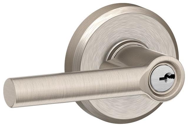 Schlage F51A-BRW-GSN Broadway Single Cylinder Keyed Entry Door Lever Set with Decorative Greyson Trim Satin Nickel Door Hardware Door Levers Keyed