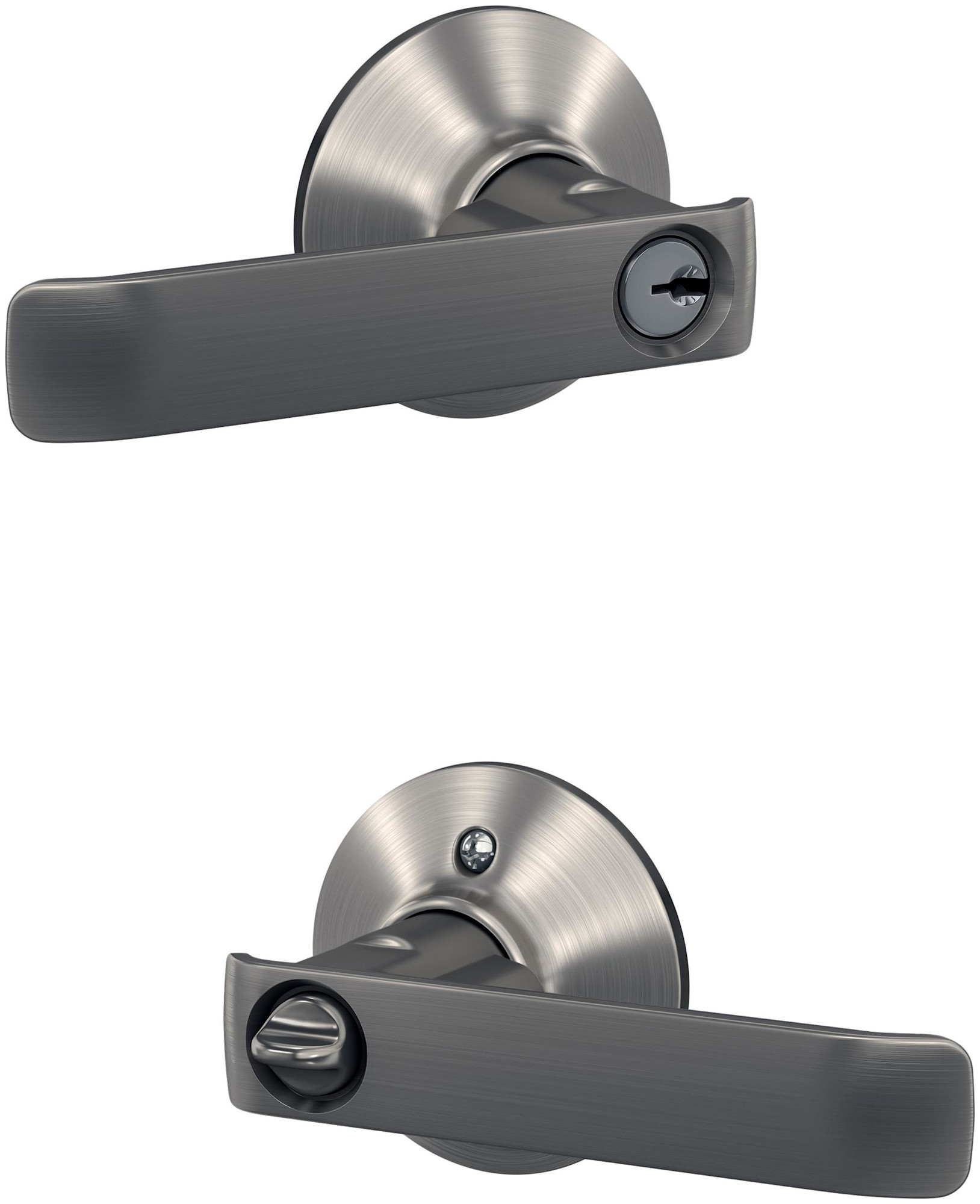 Schlage F51A-CYB-PLY Custom Clybourn Single Cylinder Keyed Entry Door Lever Set with Plymouth Trim Satin Nickel Door Hardware Door Levers Keyed Entry