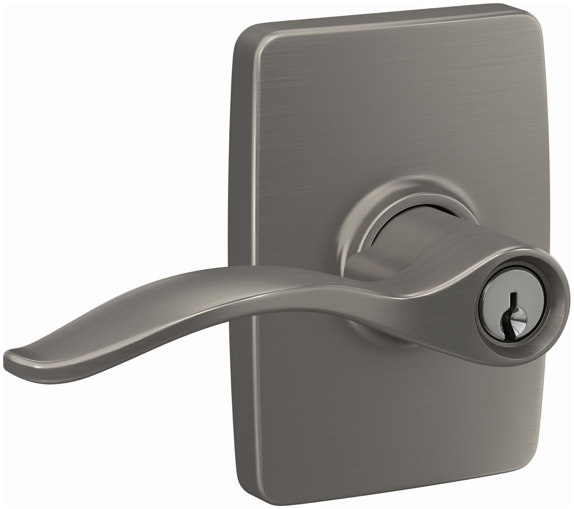 Schlage F51A-PEN-GEE Custom Pennant Passage or Privacy Door Lever Set with Greene Trim Satin Nickel Door Hardware Door Levers Keyed Entry Door Levers