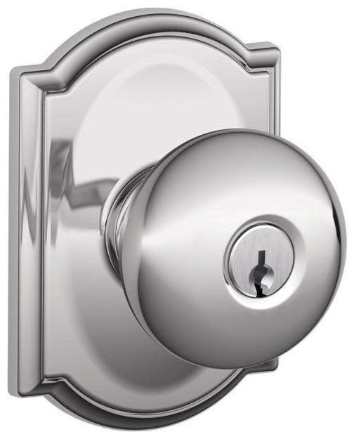 Photos - Door Handle Camelot Schlage F51-PLY-CAM Plymouth Keyed Entry Door Knob Set with Decorative  Trim Bright Chrome Door Hardware Door Knobs K 