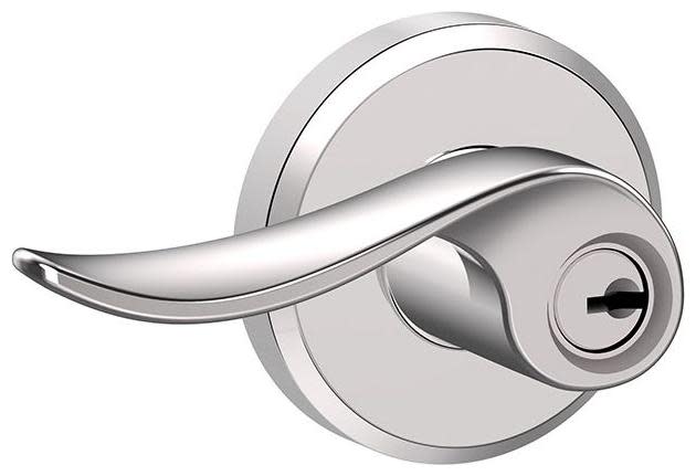 Schlage F51A-SAC-GSN Sacramento Single Cylinder Keyed Entry Door Lever Set with Decorative Greyson Trim Bright Chrome Door Hardware Door Levers Keyed