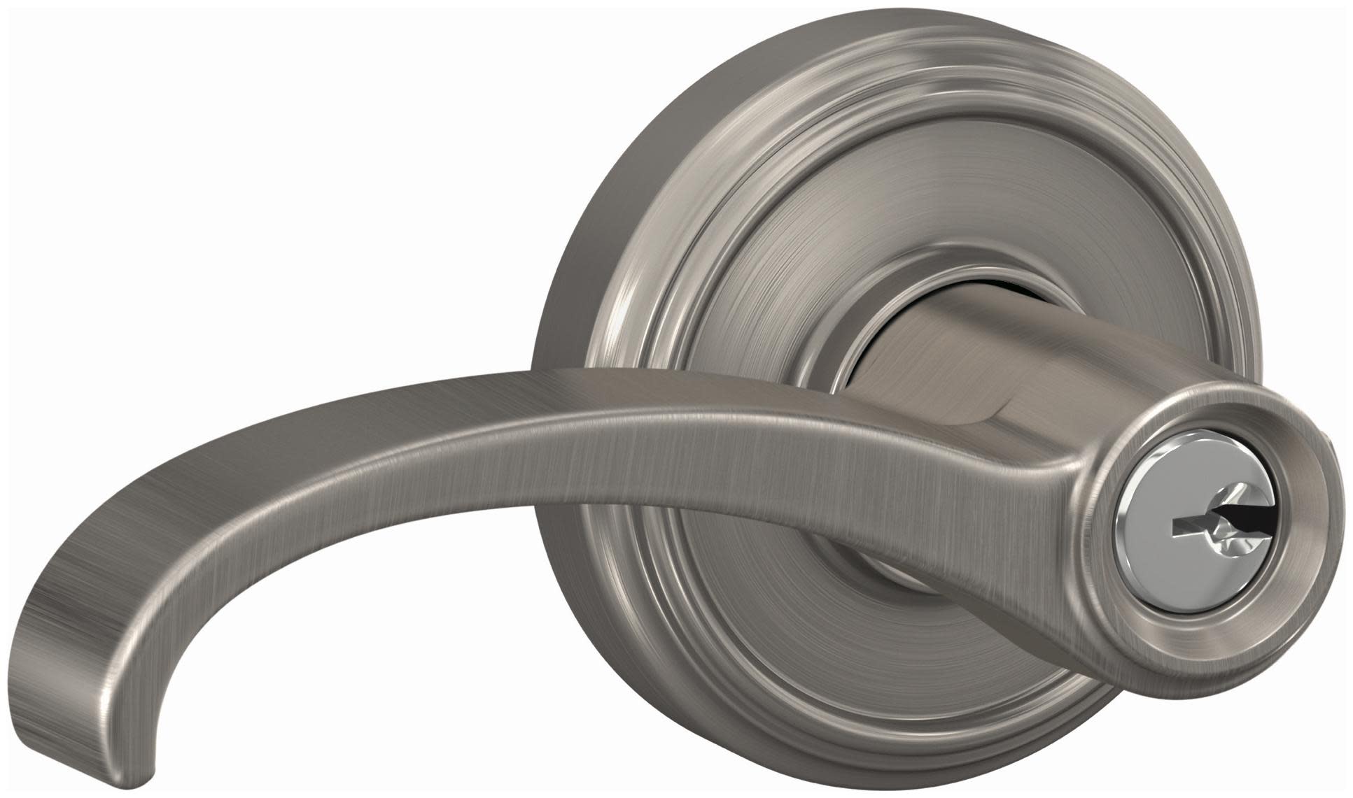 Schlage F51A-WIT-IND Custom Whitney Single Cylinder Keyed Entry Door Lever Set with Indy Trim Satin Nickel Door Hardware Door Levers Keyed Entry Door