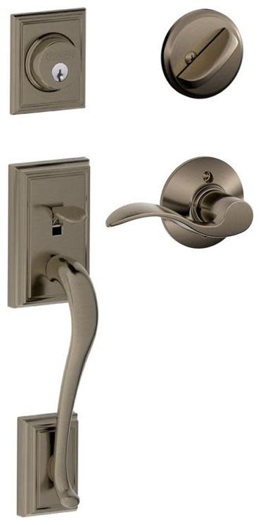 Photos - Interior Door Addison Schlage F60-ADD-ACC-LH Left Handed Sectional Single Cylinder Keyed Entry Handleset with Accent Lever Antique Pewter