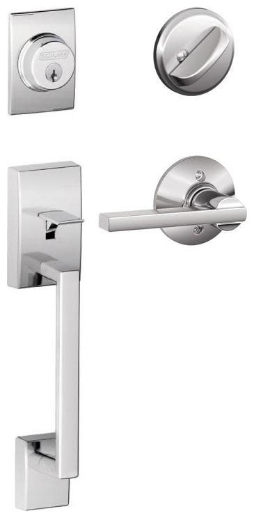 Photos - Interior Door Century Schlage F60-CEN-LAT  Sectional Single Cylinder Keyed Entry Handleset with Latitude Lever Bright Chrome Door Hardware 