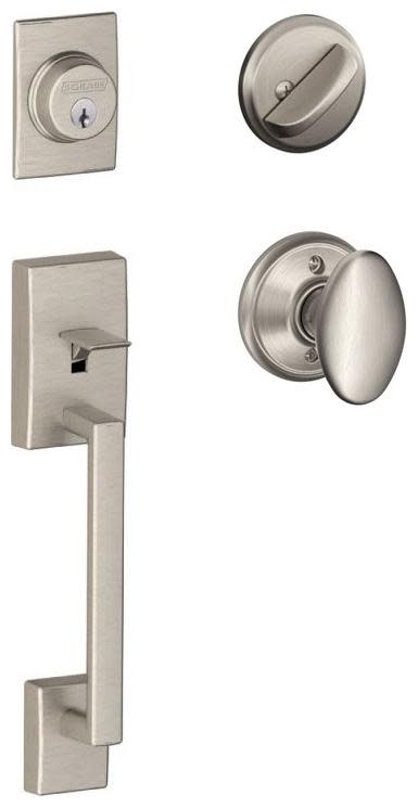 Photos - Interior Door Century Schlage F60-CEN-SIE  Sectional Single Cylinder Keyed Entry Handleset with Siena Knob Satin Nickel Door Hardware Handl 