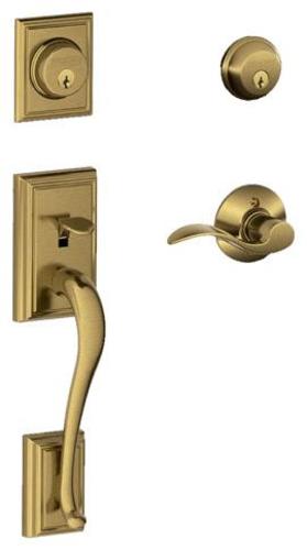 Schlage F62-ADD-ACC-LH Addison Double Cylinder Handleset with Left Handed Interior Accent Lever from the F-Series Antique Brass Door Hardware