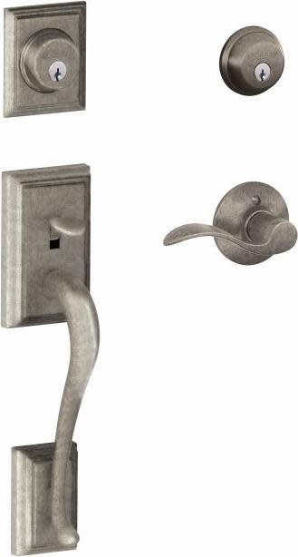 Schlage F62-ADD-ACC-LH Addison Double Cylinder Handleset with Left Handed Interior Accent Lever from the F-Series Distressed Nickel Door Hardware