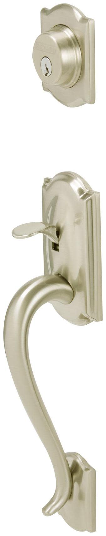 Schlage F62-CAM-SIE Double Cylinder Camelot Handleset with Siena Interior Knob from the F-Series Satin Nickel Door Hardware Handlesets Keyed Entry