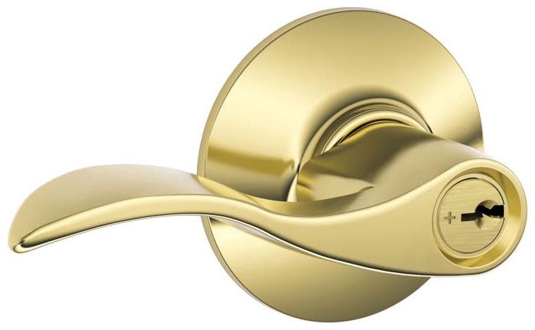 Photos - Door Handle Accent Schlage F80-ACC-LH  Left Handed Single Cylinder Keyed Entry Storeroom Door Lever Set Polished Brass Commercial Door Ha 