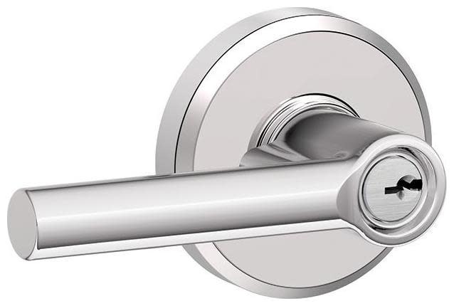 Schlage F80-BRW-GSN Broadway Single Cylinder Keyed Entry Storeroom Door Lever Set with Decorative Greyson Trim Bright Chrome Commercial Door Hardware