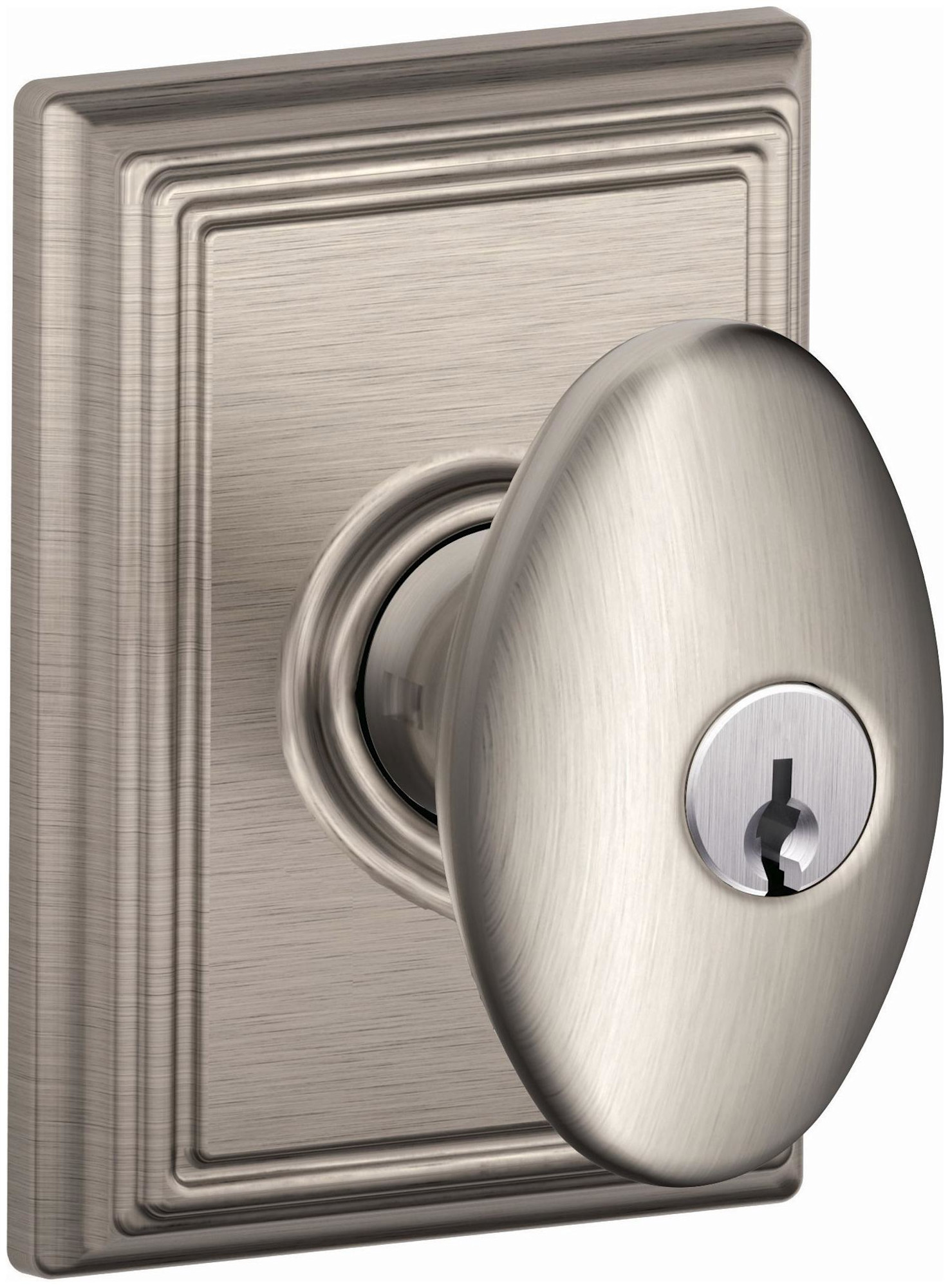 Schlage Siena Single Cylinder Keyed Entry Storeroom Door Knobset with Decorative Addison Trim - Satin Nickel - F80SIE619ADD