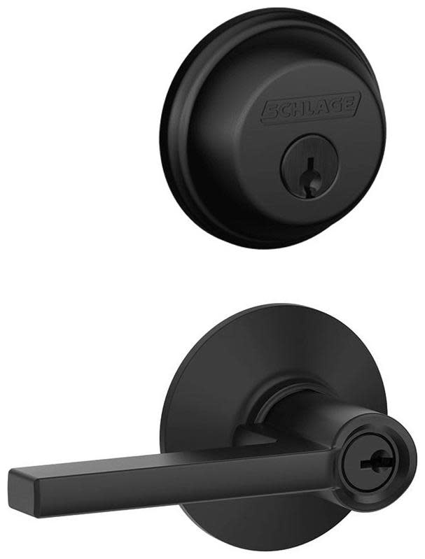 Photos - Door Handle LATITUDE Schlage FB50-LAT  Single Cylinder Keyed Entry Door Lever Set and Deadbolt Combo Matte Black Door Hardware Door Lever 