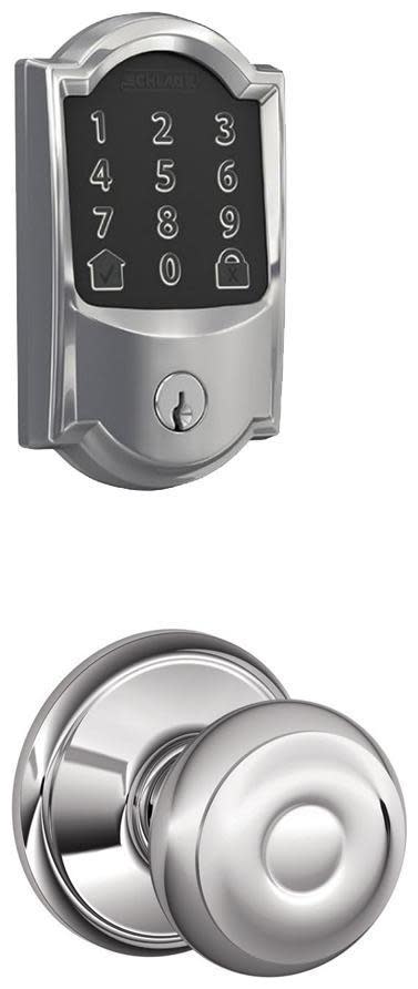 Schlage FBE489WB-CAM-GEO Encode WiFi Enabled Electronic Keypad Deadbolt with Camelot Trim and Georgian Knob Set Bright Chrome Door Hardware Door Knob