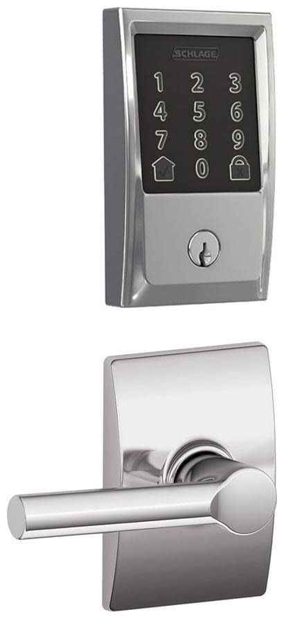 Schlage FBE489WB-CEN-BRW-CEN Encode WiFi Enabled Electronic Keypad Deadbolt and Broadway Lever Set with Century Trim Bright Chrome Door Hardware Door