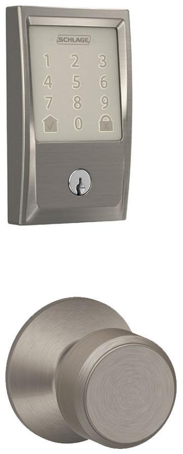 Schlage FBE489WB-CEN-BWE Encode WiFi Enabled Electronic Keypad Deadbolt with Century Trim and Bowery Knob Set Satin Nickel Door Hardware Door Knob