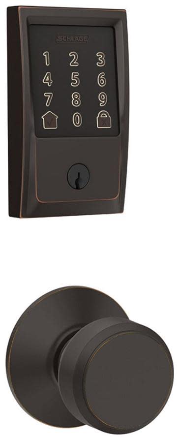 Schlage FBE489WB-CEN-BWE Encode WiFi Enabled Electronic Keypad Deadbolt with Century Trim and Bowery Knob Set Aged Bronze Door Hardware Door Knob