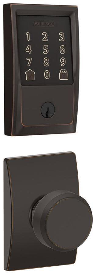 Schlage FBE489WB-CEN-BWE-CEN Encode WiFi Enabled Electronic Keypad Deadbolt and Bowery Knob Set with Century Trim Aged Bronze Door Hardware Door Knob