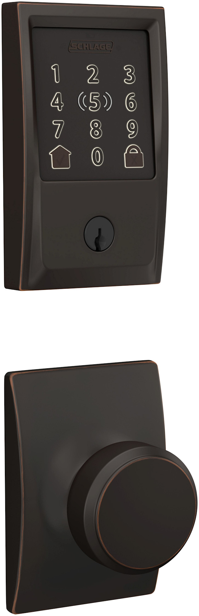 Schlage FBE499WB-CEN-BWE-CEN Encode Plus Century Electronic Keyless Entry Deadbolt Combo Pack with Bowery Interior Knob and Decorative Century Trim