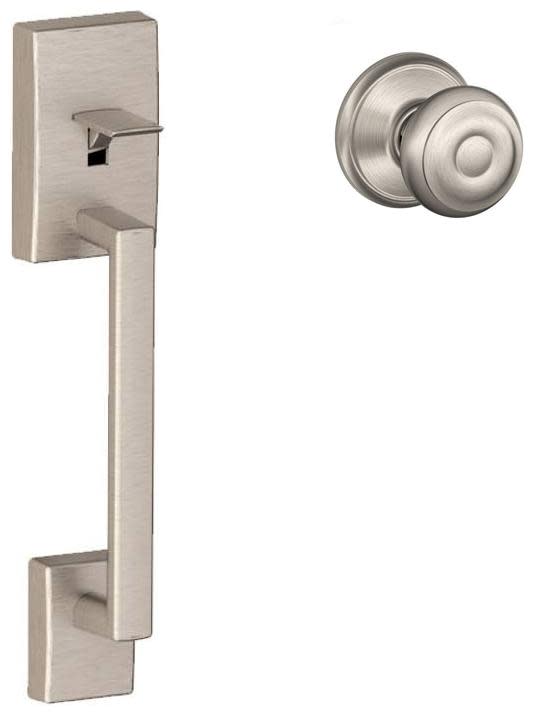 Schlage FE285-CEN-GEO Century Lower Handleset for Schlage Deadbolts with Georgian Interior Knob Satin Nickel Door Hardware Handlesets Handleset