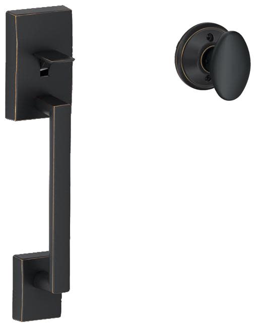 Schlage FE285-CEN-SIE Century Lower Handle Set for Schlage Deadbolts with Siena Interior Knob Aged Bronze Door Hardware Handlesets Handleset Handles