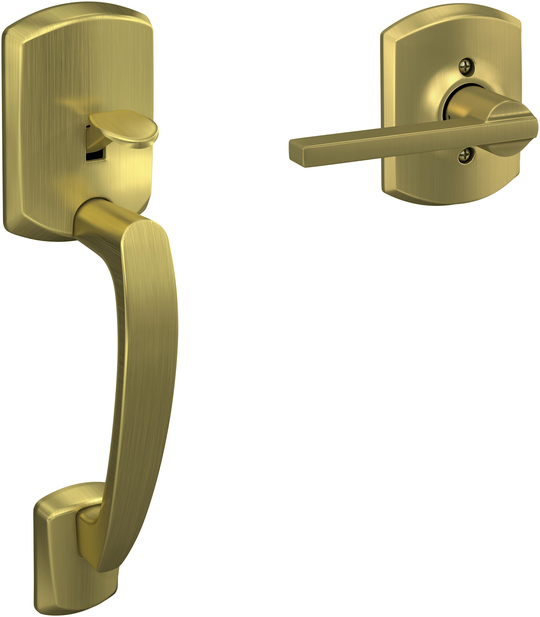 Photos - Door Handle Greenwich Schlage FE285-GRW-LAT-GRW  Lower Handleset with Latitude Interior Lever from the FE Series Satin Brass Door Hardwar 
