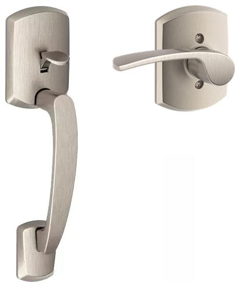 Schlage FE285-GRW-MER-RH Greenwich Right Handed Lower Handle Set with Merano Interior Lever From the FE-Series Satin Nickel Door Hardware Handlesets