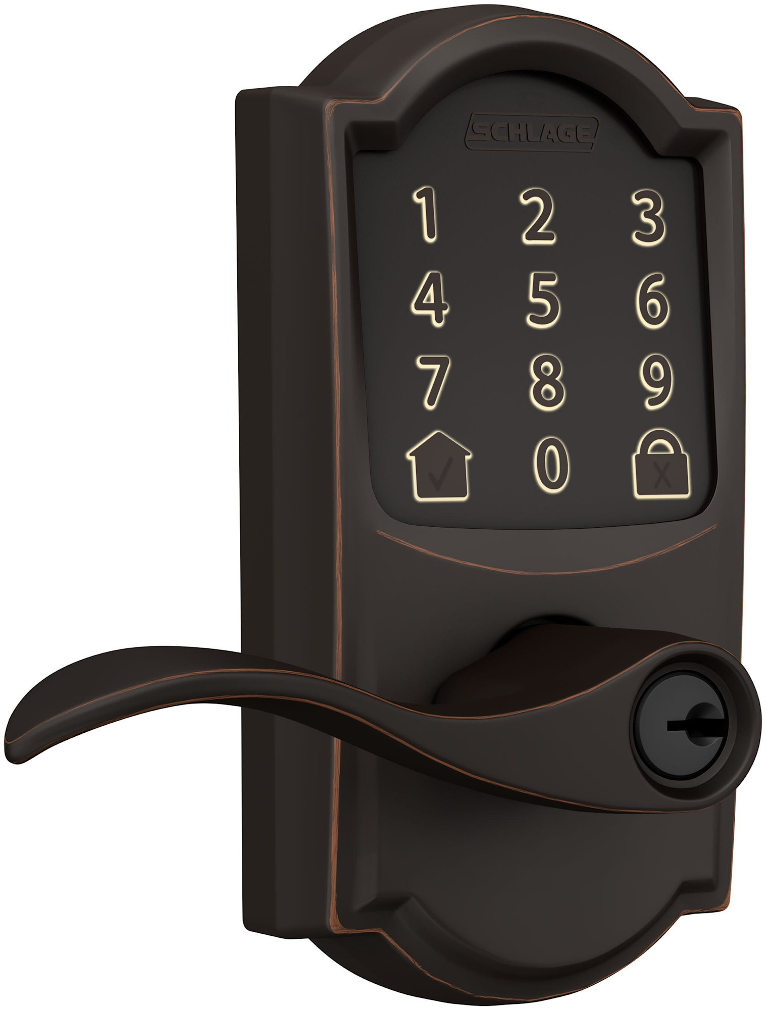Photos - Door Handle Accent Schlage FE789WB-CAM-ACC Encode WiFi Enabled Electronic Keypad  Door Lever with Camelot Trim Aged Bronze Door Hardware 