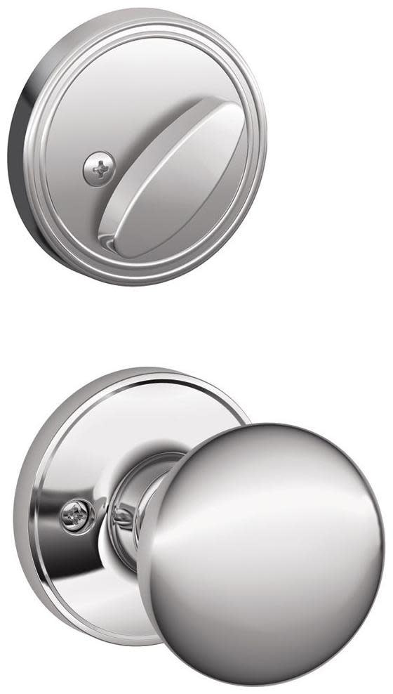 Photos - Door Handle Bright Schlage JH59-STR Single Cylinder Keyed Entry Interior Only Pack with Stratus Knob from the J-Series  Chrome Door Hardw 