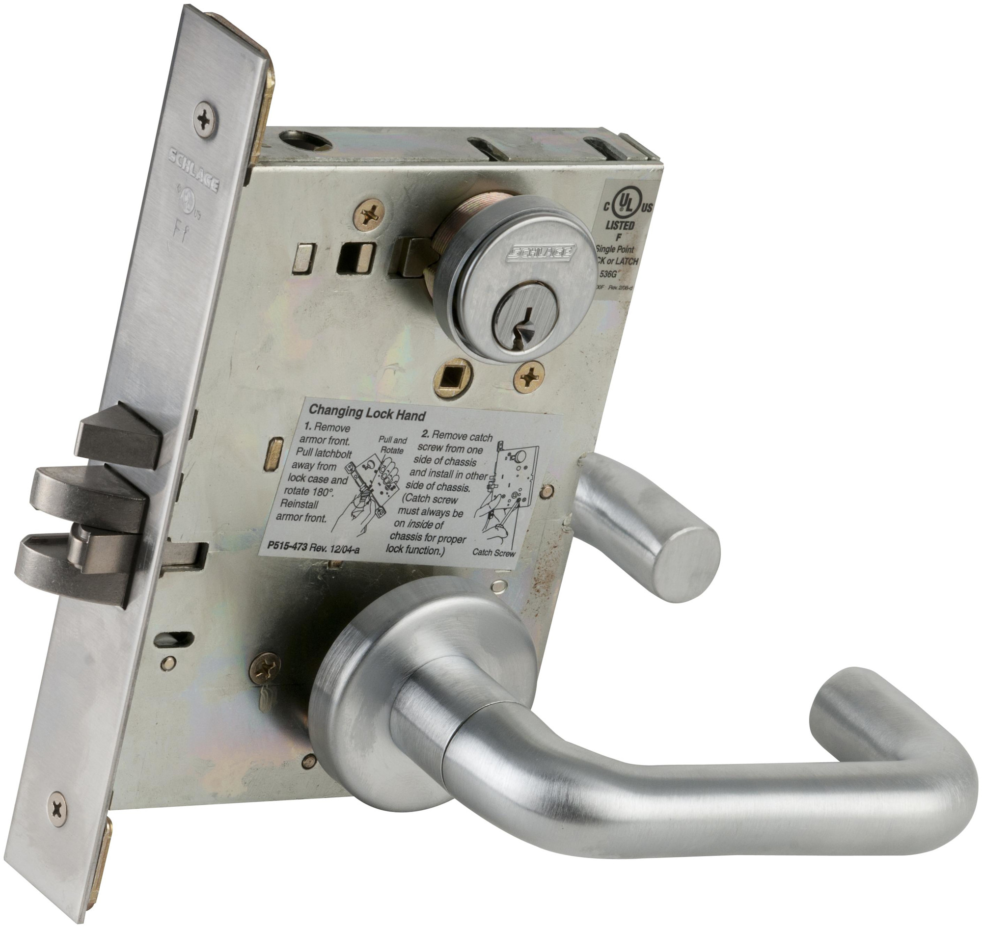 Schlage L9060 L-Series Commercial Grade 1 Mortise Keyed Entry Double Cylinder Apartment Lock Door Lever Set Satin Chrome Commercial Door Hardware Door