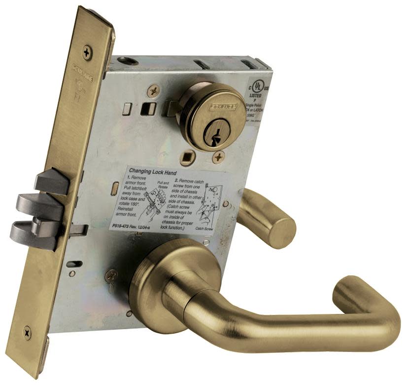 Schlage L9080 L-Series Commercial Grade 1 Mortise Keyed Entry Single Cylinder Storeroom Lock Door Lever Set Antique Brass Commercial Door Hardware