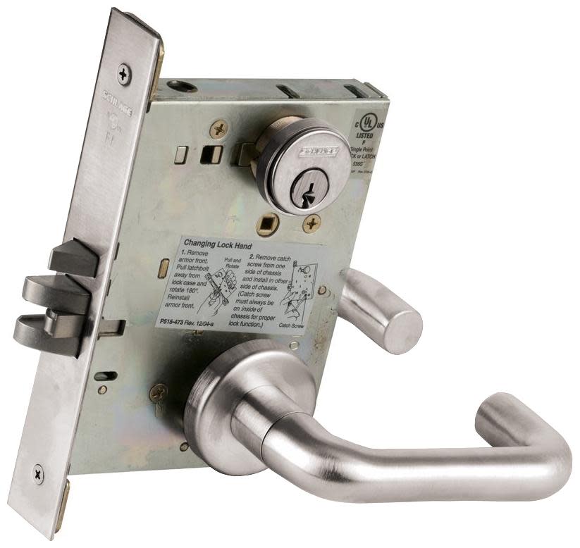 Schlage L9080 L-Series Commercial Grade 1 Mortise Keyed Entry Single Cylinder Storeroom Lock Door Lever Set Satin Nickel Commercial Door Hardware Door