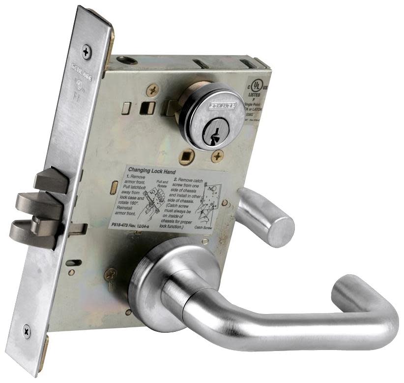 Schlage L9080 L-Series Commercial Grade 1 Mortise Keyed Entry Single Cylinder Storeroom Lock Door Lever Set Satin Chrome Commercial Door Hardware Door