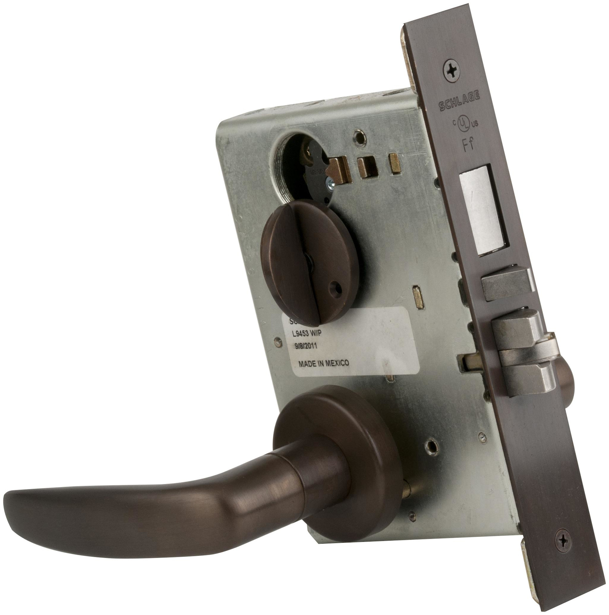 Schlage L9456 L-Series Commercial Grade 1 Mortise Keyed Entry Single Cylinder Corridor Lock Door Lever Set with Deadbolt Oil Rubbed Bronze Commercial