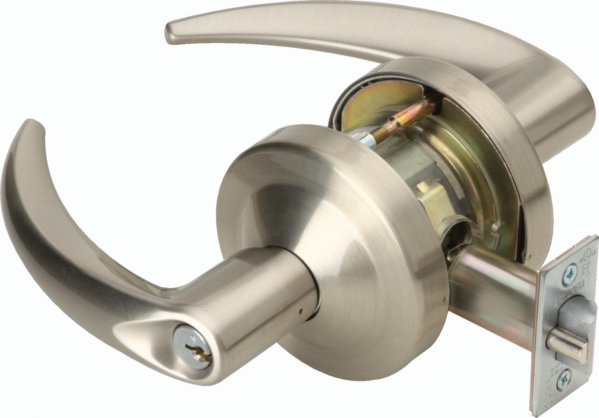Schlage ND93RD-OME Omega Commercial Heavy Duty Vandlgard Keyed Vestibule Door Lever Set Satin Nickel Commercial Door Hardware Door Levers Keyed Entry