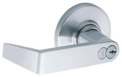Schlage ND94BD-RHO Rhodes Commercial Heavy Duty Vandlgard Keyed Classroom Door Lever Set Less Small Format Core Satin Chrome Commercial Door Hardware