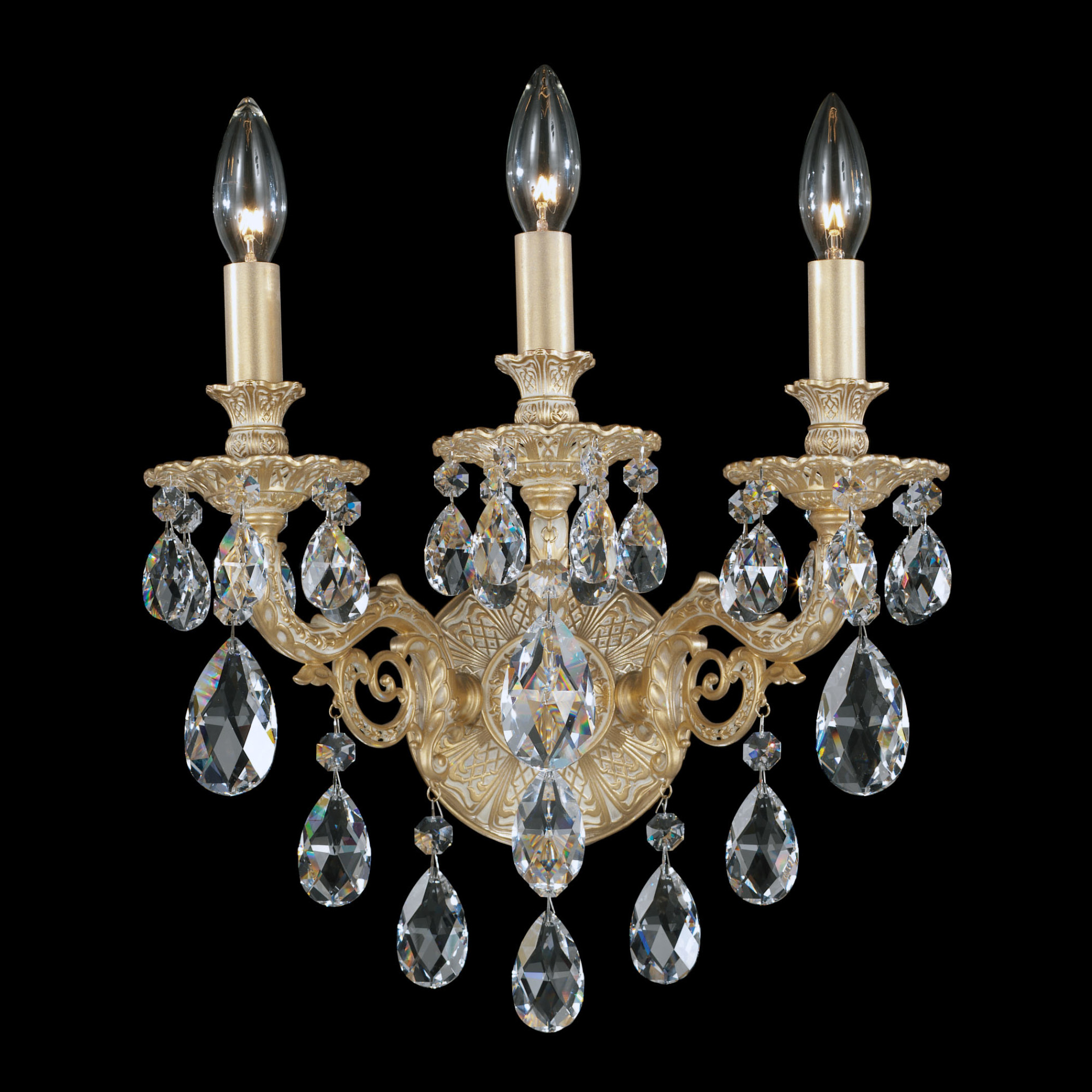 Photos - Chandelier / Lamp Milano Schonbek 5643-O  3 Light 15" Tall Wall Sconce with Clear Optic Crystals Parchment Gold Indoor Lighting Wall Sconces 56 