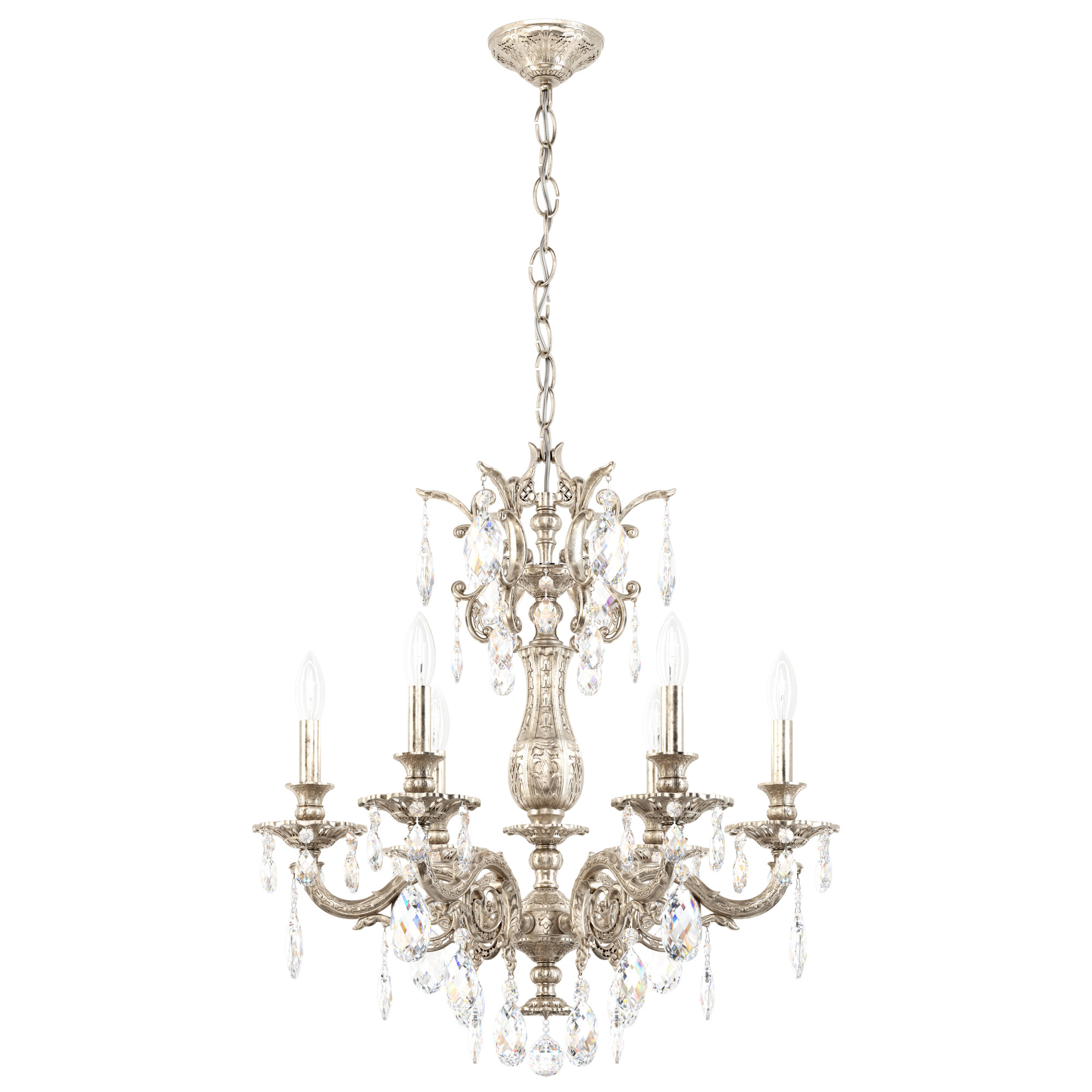 Photos - Chandelier / Lamp Milano Schonbek 5676-O  6 Light 24" Wide Crystal Chandelier with Clear Optic Crystals Antique Silver Indoor Lighting Chandeli 