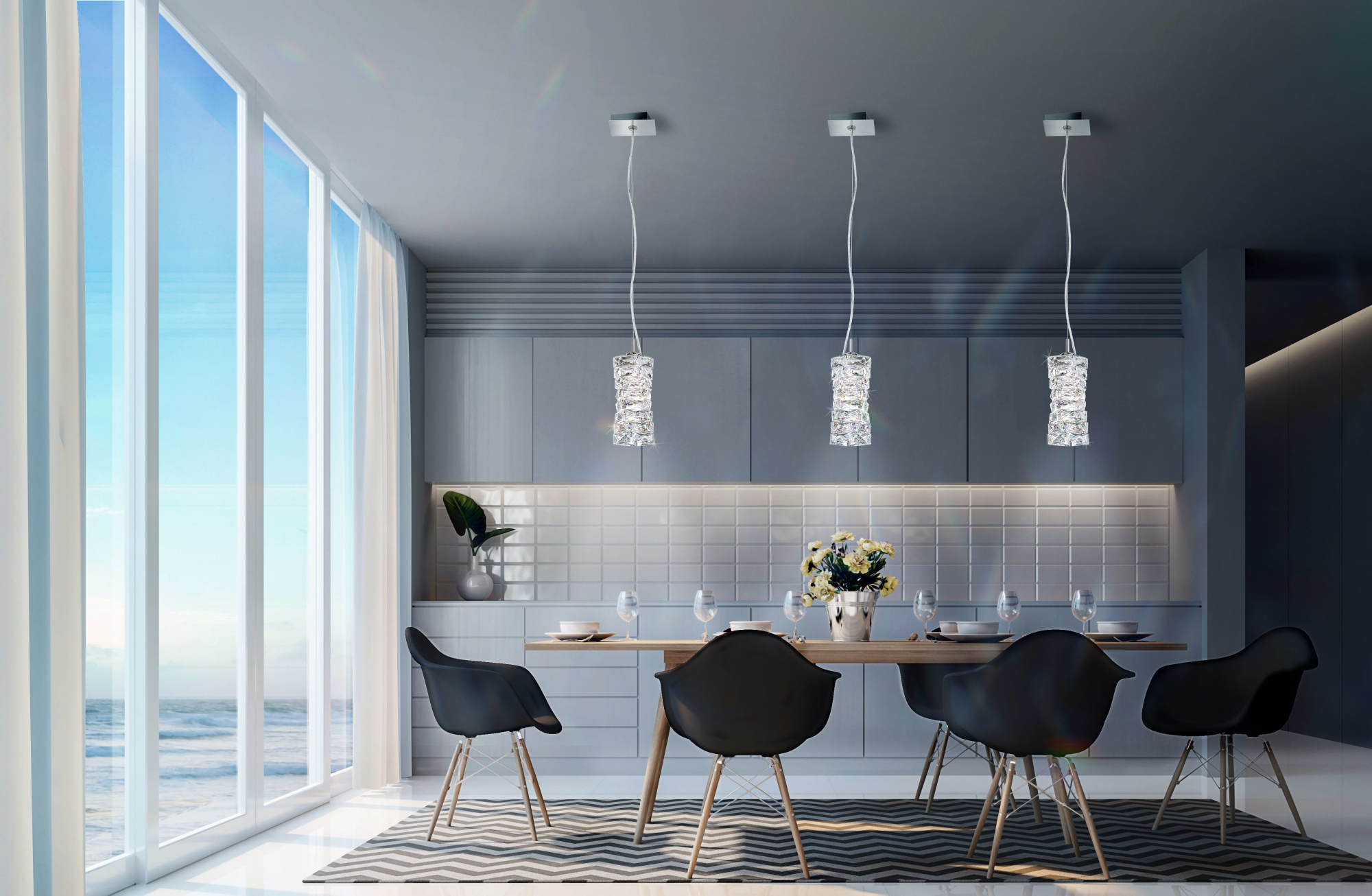 Photos - Chandelier / Lamp Wide Schonbek STW510N-S Glissando 9"  LED Crystal Mini Pendant with Swarovski Crystals Stainless Steel Indoor Lighting Pendan 