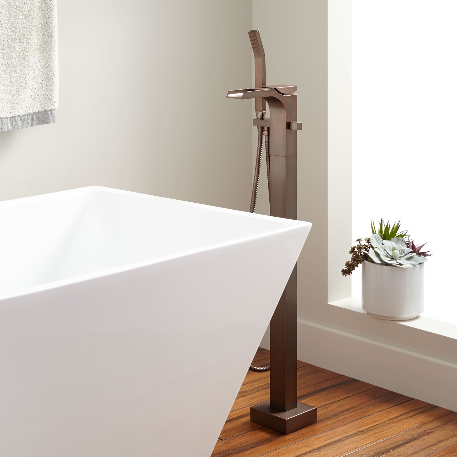 Photos - Tap Signature Hardware 928220 Willis Waterfall Floor Mounted Tub Filler- Includes Hand Shower Oil Rubbed Bronze Faucet Tub Fille 