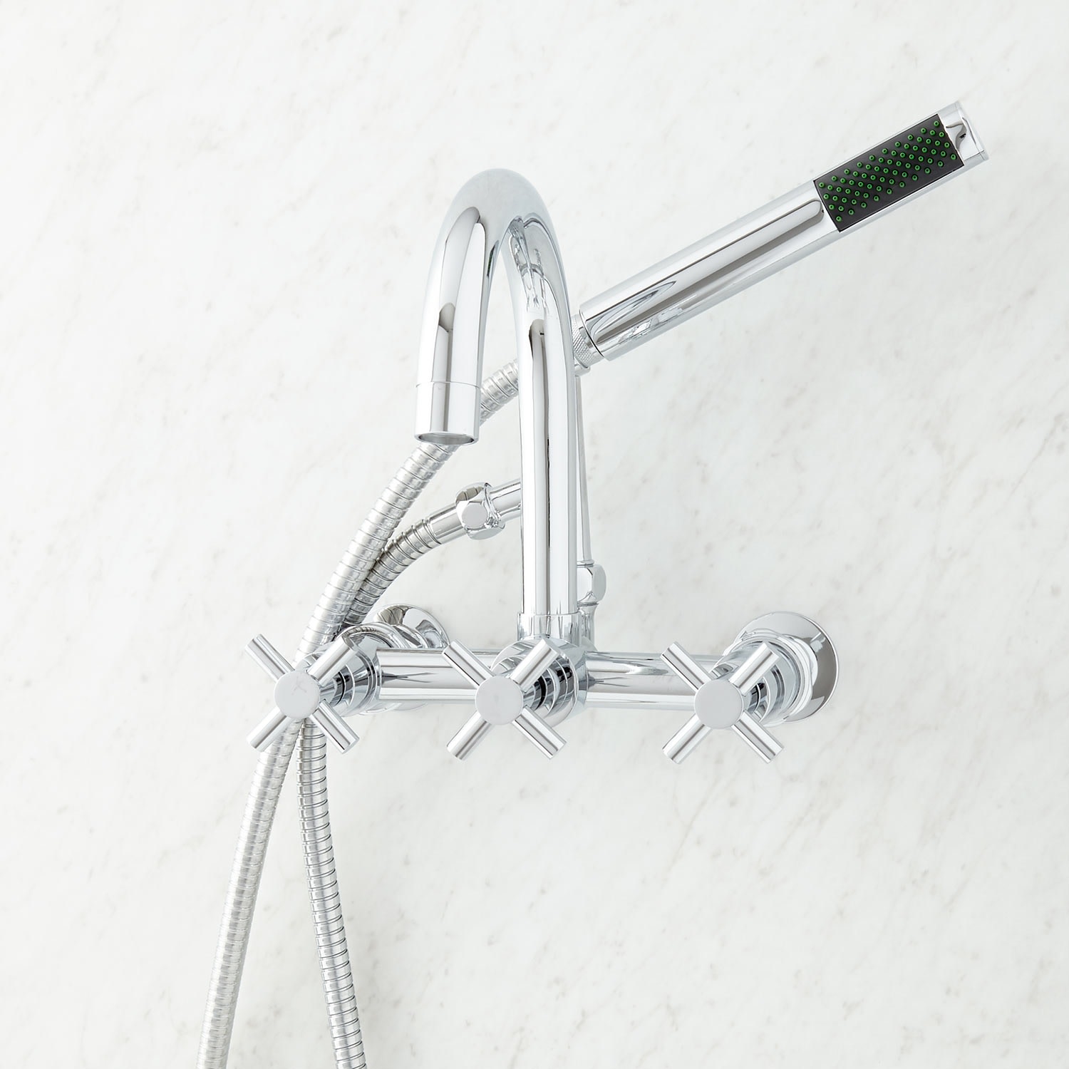 Photos - Tap Signature Hardware 909035-4 Sebastian Wall Mounted Tub Filler with Cross Handles - 12-1/4" Spout Reach - Includes Hand Showe 