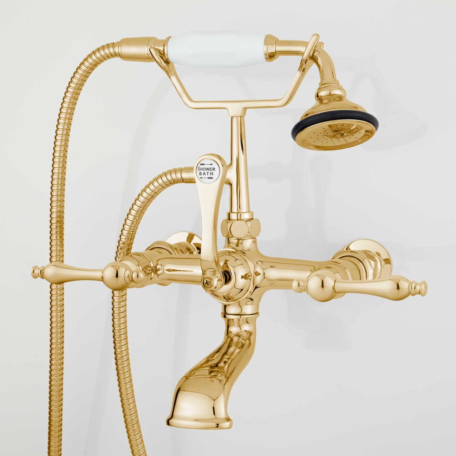 Photos - Tap Signature Hardware 926866-4 Wall Mounted English Telephone Tub Filler with Brass Lever Handles - 10" Spout Reach - Includes 
