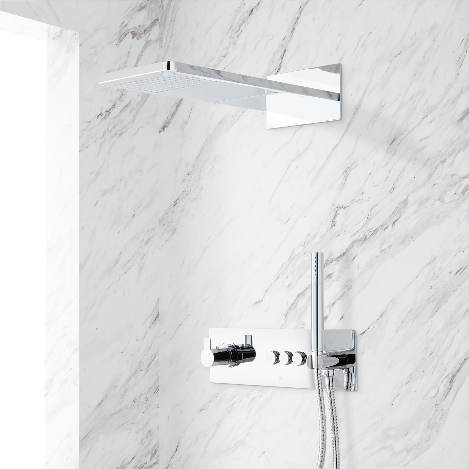 Photos - Shower System Signature Hardware 948008 Hollyn Simple Select Thermostatic  with Rainfall Shower Head and Hand Shower - Rough 