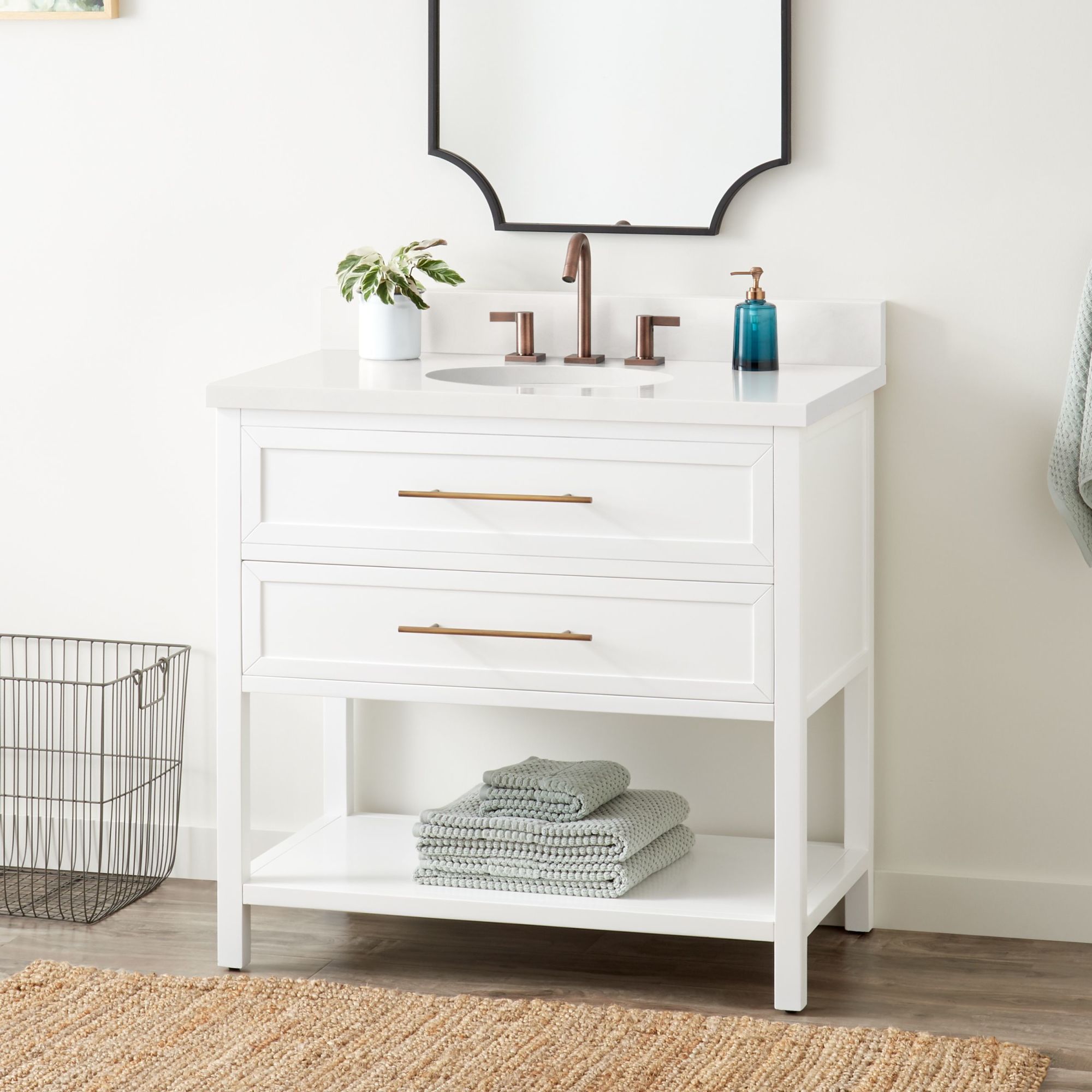 Photos - Washbasin cabinet Signature Hardware 953332-36-UM-8 Robertson 36" Freestanding Mahogany Single Basin Vanity Set with Cabinet Vanity Top and Ov 
