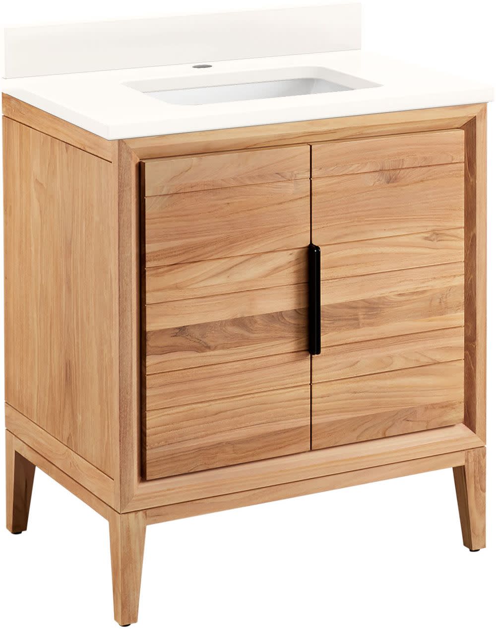 Photos - Washbasin cabinet Signature Hardware 953343-30-RUMB-1 Aliso 30" Freestanding Teak Single Basin Vanity Set with Cabinet Vanity Top and Rectangu 